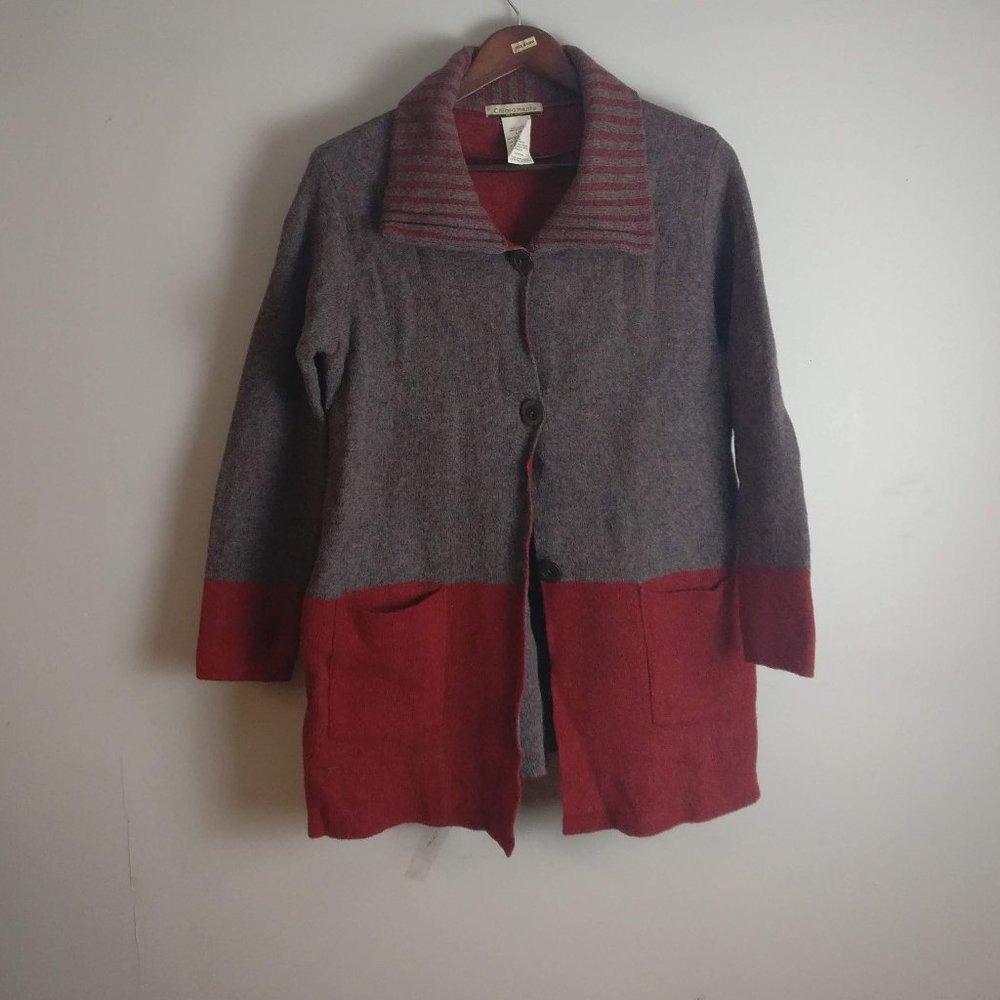 Collared Wool blend Color block 3 buttoned Cardigan size LARGE